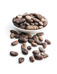 Roasted cocoa beans in bowl