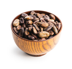 Roasted cocoa beans in bowl