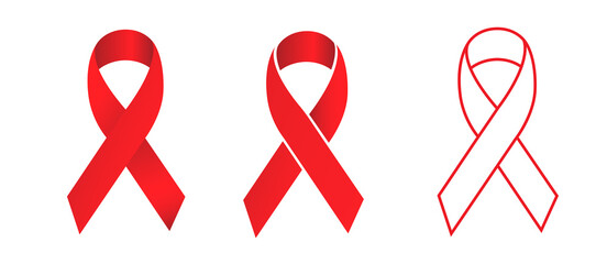 Stop AIDS illustration . Set of red vector ribbons AIDS awareness . .World Aids Day concept.