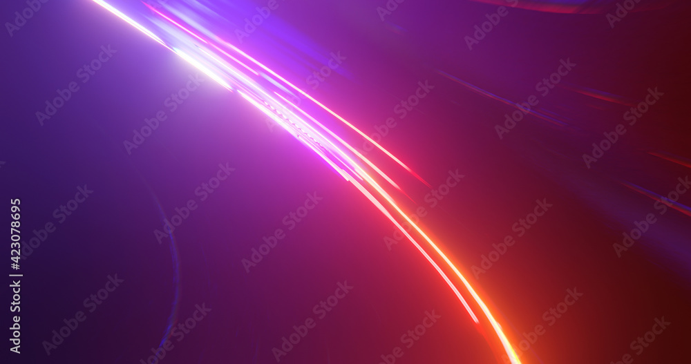 Poster hyper lapse blur traffic motion on highway dark tunnel. abstract light background. 3d rendering
