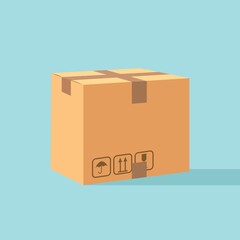 Closed carton, cardboard box. Transportation package in store, distibution concept. Vector illustration