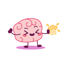 Happy brain cartoon with a beer glass - Vector