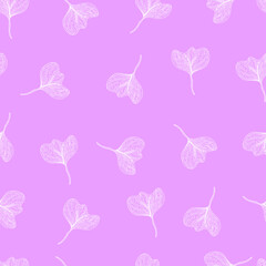 Leaves with stripes veins. Vector seamless pattern botanical illustration. For textiles, fabrics, packaging, paper, candelaria, postcards and wallpaper