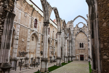 Roofless nave of the Convento do Carmo, destroyed by the 1755 earthquake, Sacramento, Lisbon, Portugal
