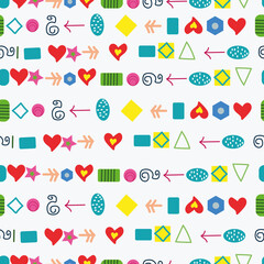 Vector colorful shapes and hearts pattern background