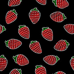 strawberry seamless pattern stylized as a pencil drawing on a black background