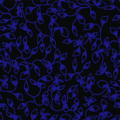 Obraz premium vector seamless pattern twigs with leaves and curls. charcoal pencil drawing contour silhouettes of leaves
