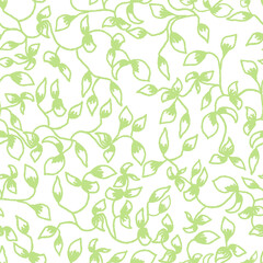 vector seamless pattern twigs with leaves and curls. charcoal pencil drawing contour silhouettes of leaves