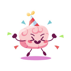Cartoon of a birthday brain - Vector illustration