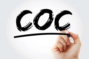 COC - Cost Of Credit acronym with marker, concept background