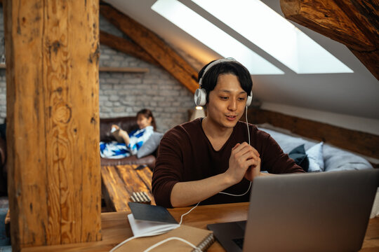 Japanese Male Getting Job Done From The Comfort Of Home