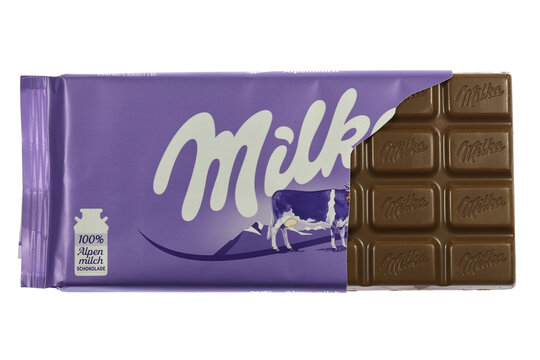 WIEHL, GERMANY - MARCH 22, 2021: Milka Alpine Milk chocolate isolated on white background