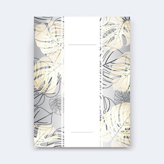 Vector banner Summer tropical flyer design with monstera palm leaves. Copy Space. cover design background. Web template promotion social media content