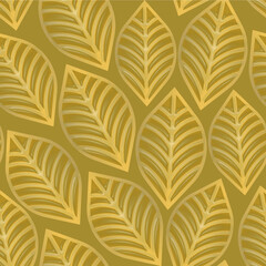 Gold seamless leaf art deco background vector. Artistic wallpaper, modern fabric 