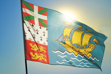 Saint Pierre and Miquelon flag waving on the wind