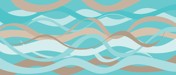Fototapeta premium Background with waves of the sea, template for splash. Blue, brown and yellow are trendy pastel shades for summer designs.