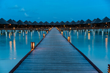 Luxuty water villas sunset in Maldives