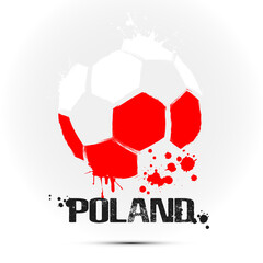Abstract soccer ball with Polish national flag colors. Flag of Poland in the form of a soccer ball made on an isolated background. Football championship banner. Vector illustration