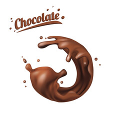 splashes of chocolate. spots 3D.Abstract realistic chocolate drop with splashes isolated on white background.element for advertising, package design. vector