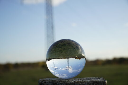 Electricity pylons in the lens ball 