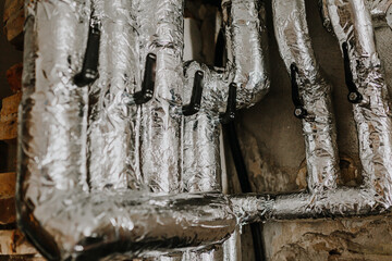 Wrapped Aluminum and Steel Pipes Close Up