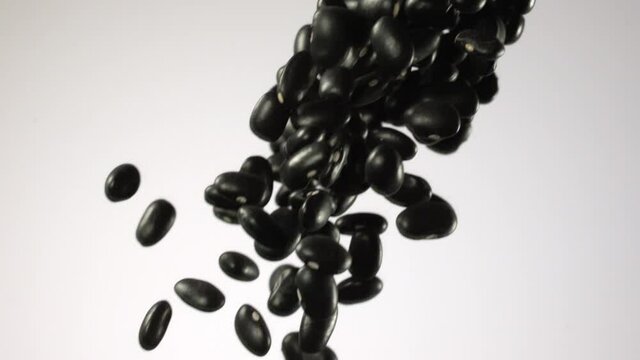 Beautiful black kidney beans falling in slow motion