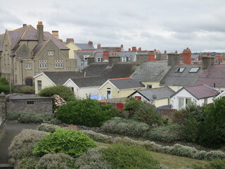 Aberystwyth Cityscape with Houses, Roofs, Chimneys, Plants and Drying Laundry