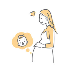 生まれてくる赤ちゃんに思いをはせる妊婦さんのシンプルでナチュラルな線画イラスト