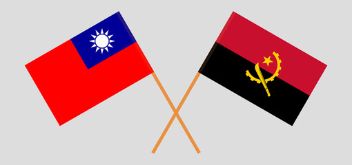Crossed flags of Taiwan and Angola. Official colors. Correct proportion