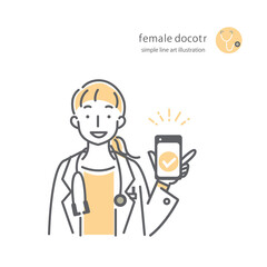 若い女性医師のシンプルでお洒落なアイコン風イラスト