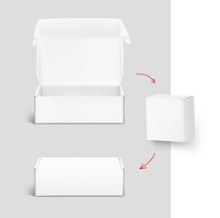 Realistic open box mockup. Open and close view. Ready for presenting your product. Vector illustration. EPS10.	