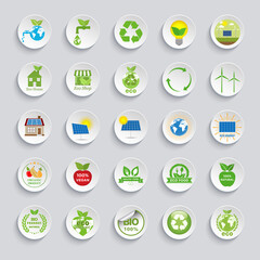 Fototapeta premium Ecology icons set. Eco friendly flat sign collection.Problems of ecology and environment, renewable energy, friendly industry. 