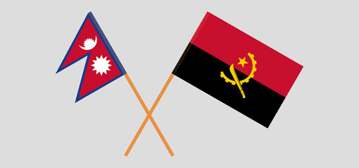 Crossed flags of Nepal and Angola. Official colors. Correct proportion
