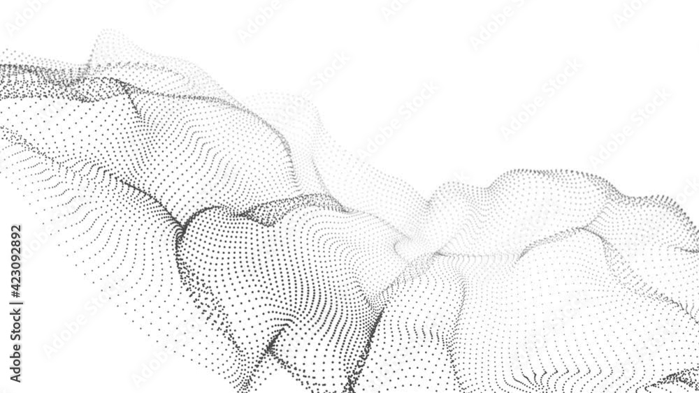 Wall mural Dynamic wave with many dots. Abstract motion background of dots. Technology or science. 3d rendering Seamless loop. 4K