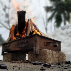 burning firewood in the fireplace