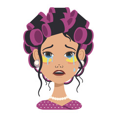 Obraz premium Girl with pink curlers and yellow patches