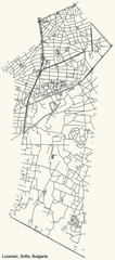 Black simple detailed street roads map on vintage beige background of the quarter Lozenets district of Sofia, Bulgaria