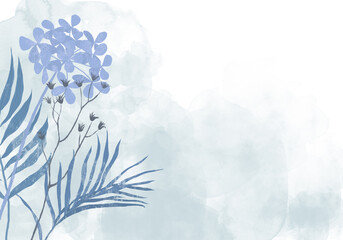 Graphical leaves illustration. Floral line art pattern background.