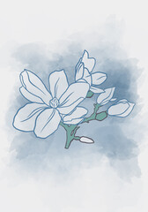 Fototapeta na wymiar Graphical leaves illustration. Floral line art pattern background.