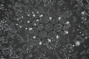 Molecule of benzo(e)fluoranthene, ball-and-stick molecular model. Science related 3d rendering