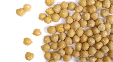 Cooking chickpeas pile isolated on white background, top view