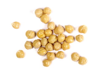 Cooking chickpeas pile isolated on white background, top view