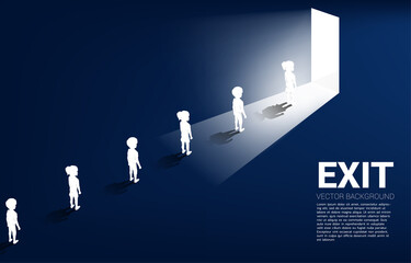 Silhouette of boy and girl standing in front of the way out with light in the row. Concept of education solution and future of children.