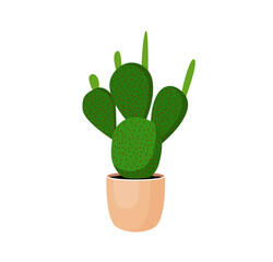 Indoor plant cactus in a pot for interior decor at home, office, indoor use. Vector illustration isolated on white background. Trendy home decor with plants, urban jungle.