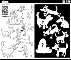 matching shapes game with dogs coloring book page