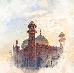 Badshahi Mosque Watercolor Sketch