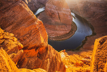 Horseshoe Bend in Page Arizona. Beautiful view of Horseshoe Bend. Western USA. Landscape view point.