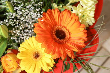 Flowers, bouquet of flowers, postcard, place for your text.