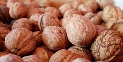 Delicious and healthy walnuts. Nuts background.