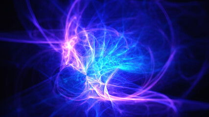 Abstract background, smooth multicolored lines on a black background.
